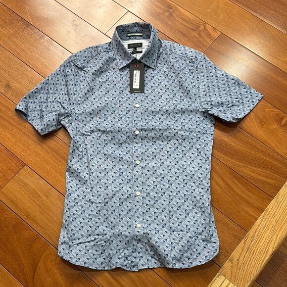 NWT Ted Baker Blue Barhill Square Ombre geometric Shirt Size 2 US S - Picture 3 of 12